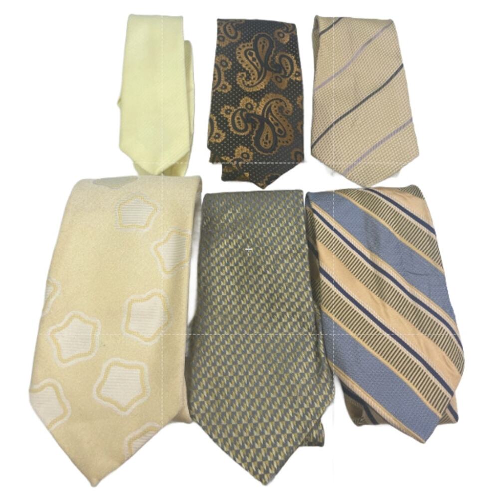 Lot of 6 Gold Blue Yellow Paisley Floral Solid Vintage and Modern Mens Neck Ties